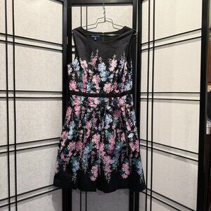 Talbots by RSVP,  black, floral with pockets and pleats. Size 12